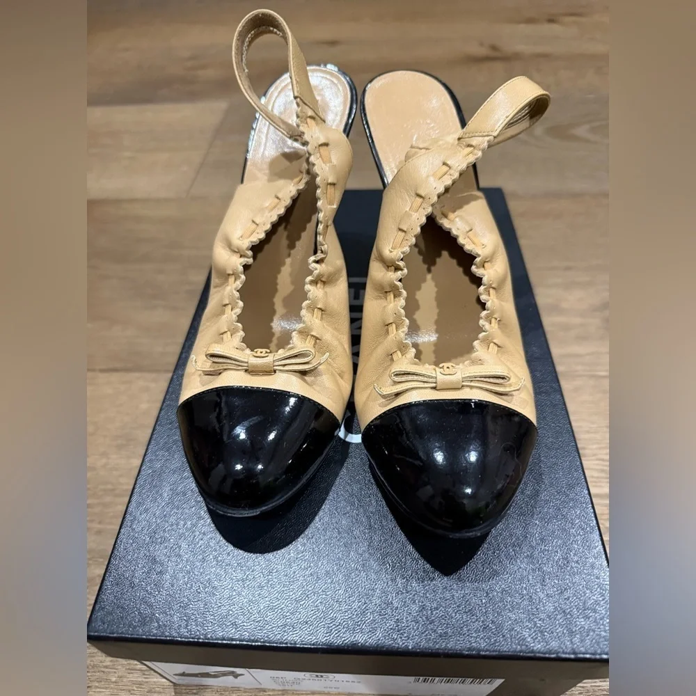 CHANEL Beige and Black Heels